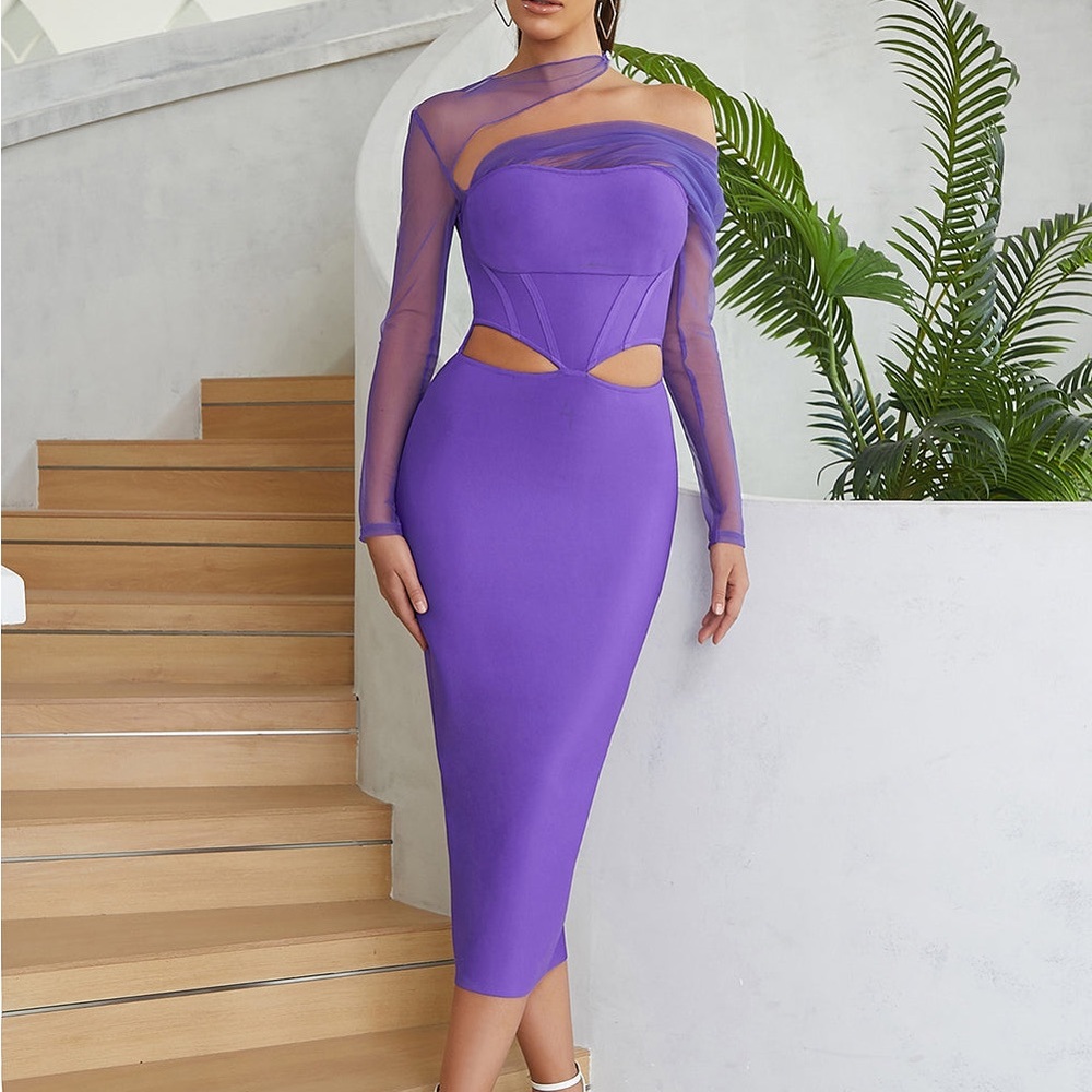 BRANDNEW Purple dress with cutouts and mesh overlay